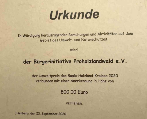 Urkunde Umweltpreis